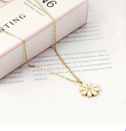T❹❻🌹Collar con colgante de daisy de acero inoxidable elegante