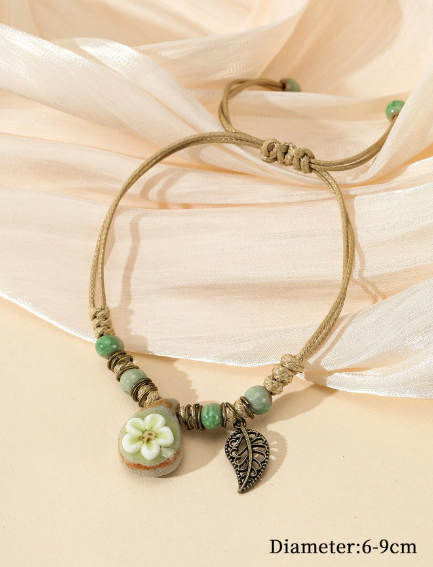 ❽❣️Pulsera con diseño flor & de hoja