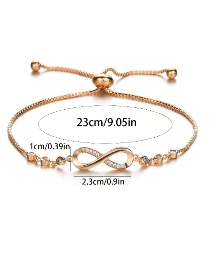 ❶❺ 🍄1 pieza Brazalete de dije ajustable con cristal en forma de lazo infinito y figura de ocho, simple y de moda, para mujere