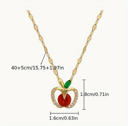 T❹❹🍂Pendiente de manzana de acero inoxidable elegante con zircónia sintética