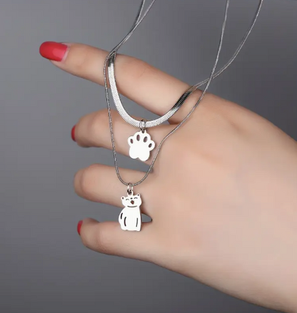 T❺❸💫1 pieza de collar de capas con estampado de garras de gato elegante y lindo
