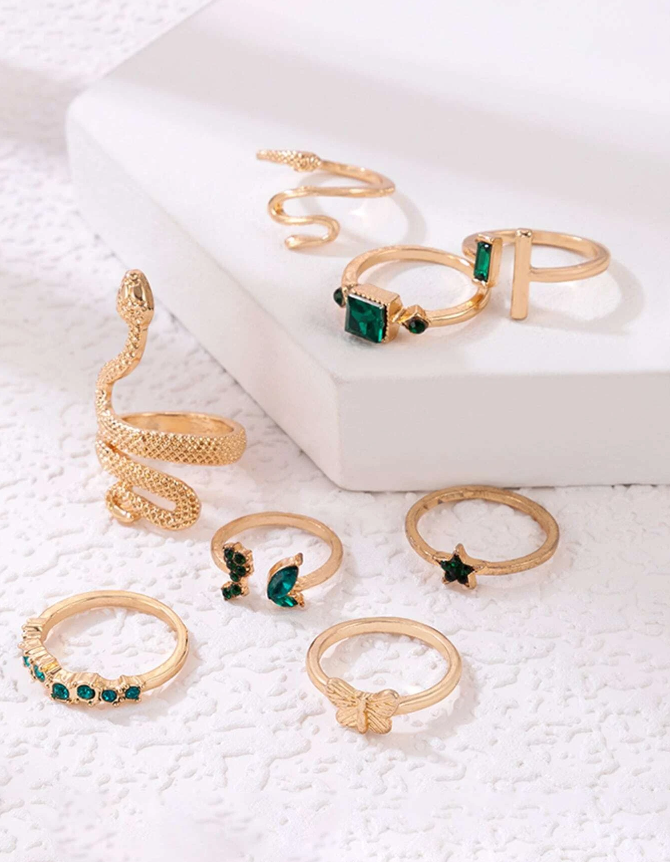 💚8 piezas Anillo con mariposa & con diseño de serpiente