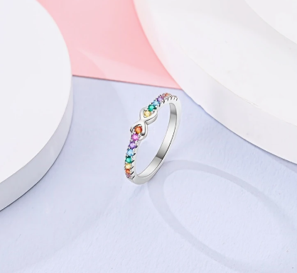 T❹❺🦋1pc Anillo de Plata Esterlina 925 nuevo anillo infinito arcoíris con circonita
