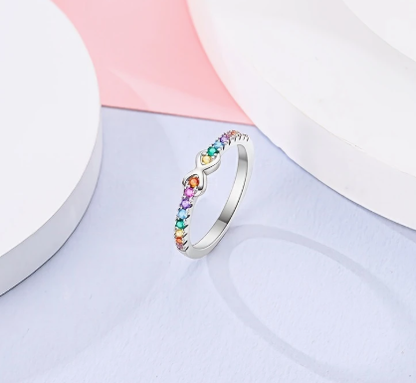 T❹❺🦋1pc Anillo de Plata Esterlina 925 nuevo anillo infinito arcoíris con circonita