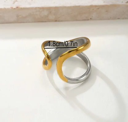 T❹❻🌹1pc Anillo Abierto Asimétrico Minimalista - Acero Inoxidable con Detalle Dorado