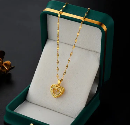T❹❸🍀 Cadena de acero inoxidable de clavícula, Diseño de corazón romántico con piedras centelleantes