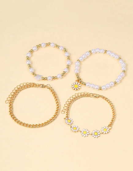 ❶❸🍁 4 piezas/set Conjunto de pulseras de playa bohemio con margaritas