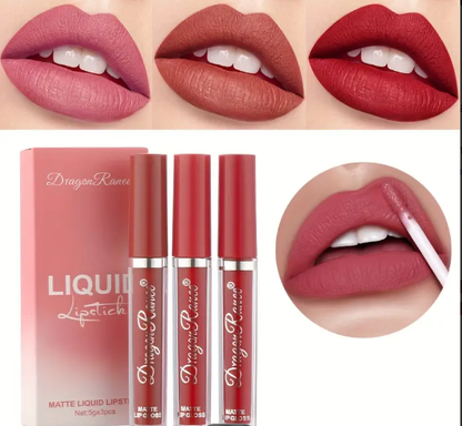 𝙏❶❽🌟Conjunto de 3 labiales líquidos DragonRanee, tinte labial mate de larga duración, antiadherente, resistente al agua, acabado aterciopelado