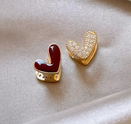 T❺❶🌻1 Par de Pendientes de Cobre Retro Elegantes con Diseño de Corazón de Melocotón de Doble Cara