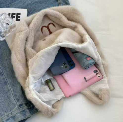 T❺❹🍂1 ud. Bolso tote de felpa lindo para mujer - Bolso de hombro suave de poliéster con adorable diseño de dibujos animados