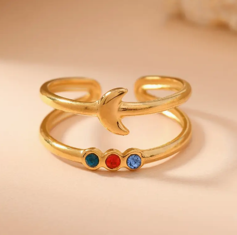 T❹❻🌹Anillo Abierto de Acero Inoxidable para Mujer con Estrella y Luna