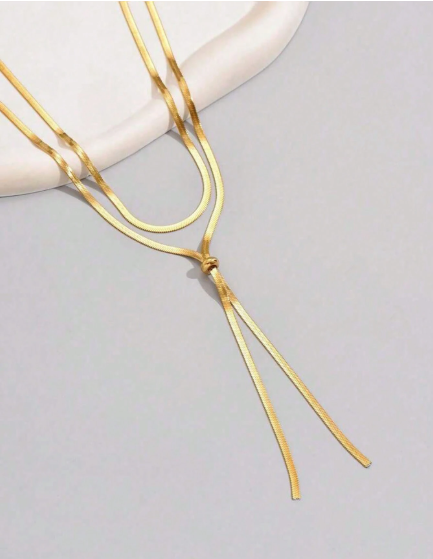 ❹❽🌻Un collar de cadena con colgante de hoja de acero inoxidable simple y largo