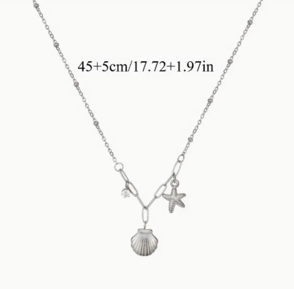 T❹❻🌹Collar elegante de concha de acero inoxidable y estrella de mar para mujeres