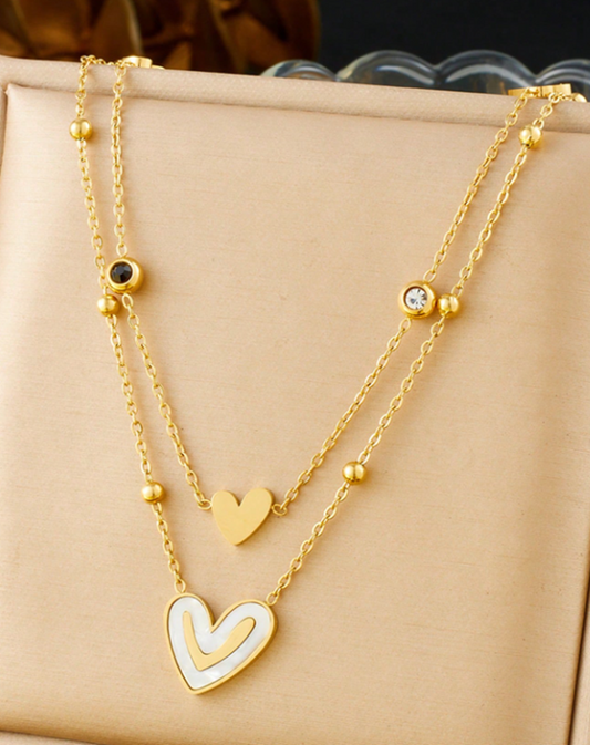 ❷❼😍1 pieza Collar colgante con cadena de acero inoxidable de 2 capas