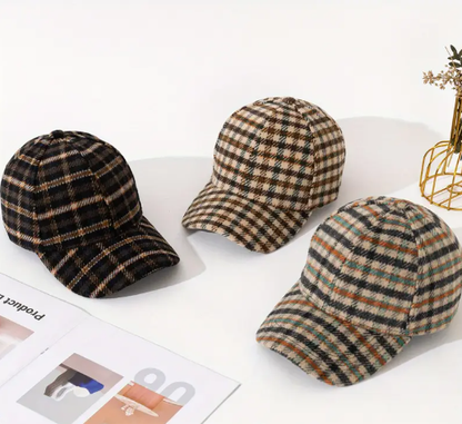 T❷❹⭐1 Gorra de Béisbol Elegante de Mezcla de Vellón a Cuadros