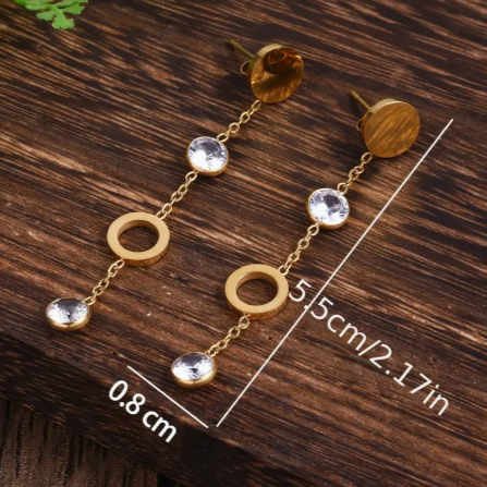 T❺❶🌻1 Par de Pendientes Elegantes y Sencillos de Acero Inoxidable con Zircónia Natural