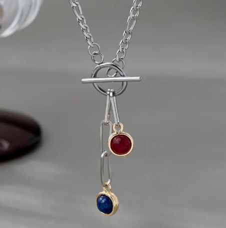 T❹❾💥1pc Collar Minimalista de Acero Inoxidable para Mujer con Colgante de Piedra Natural