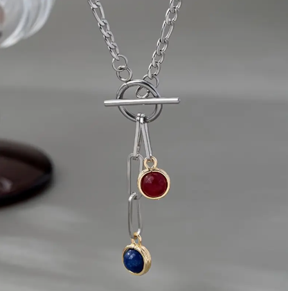 T❹❾💥1pc Collar Minimalista de Acero Inoxidable para Mujer con Colgante de Piedra Natural