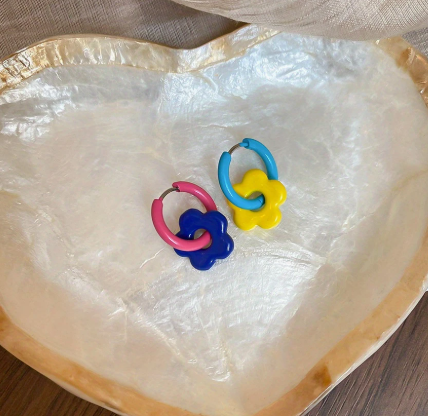 T❹❺🦋Par de pendientes de flores pastel coreanas de primavera y verano