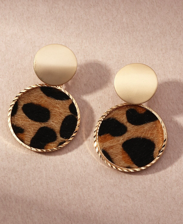 🌹Pendientes largos con redondo de leopardo