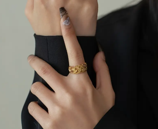 T❹❹🍂Anillo de rama de oliva de acero inoxidable elegante