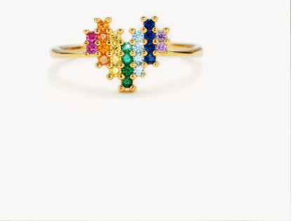 T❹❺🦋Anillo Encantador de Corazón Arcoíris en Plata de Ley 925