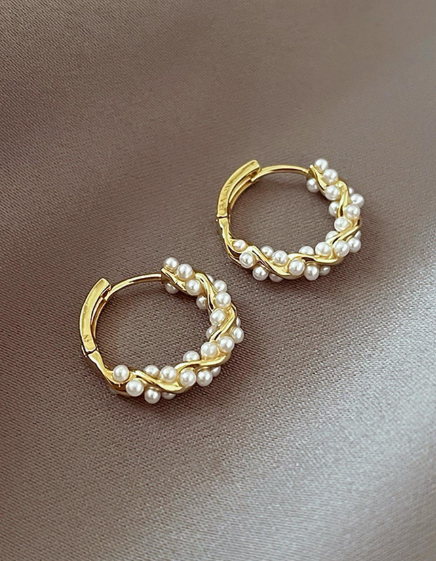 🍄 ❶❺Aretes De Aro Con Decoración De Perlas Falsas