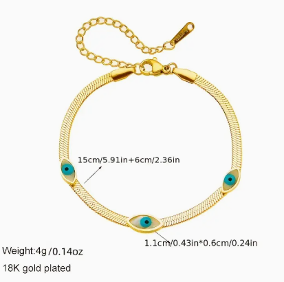 T❹❾💥 Pulsera Elegante Retro de Acero Inoxidable con Diseño de Ojo Azul y Hoja Dorada