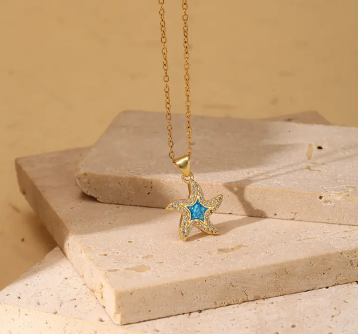 T❹❺🦋Collar con Colgante de Estrella de Mar Hipoalergénico para Mujeres con Detalles