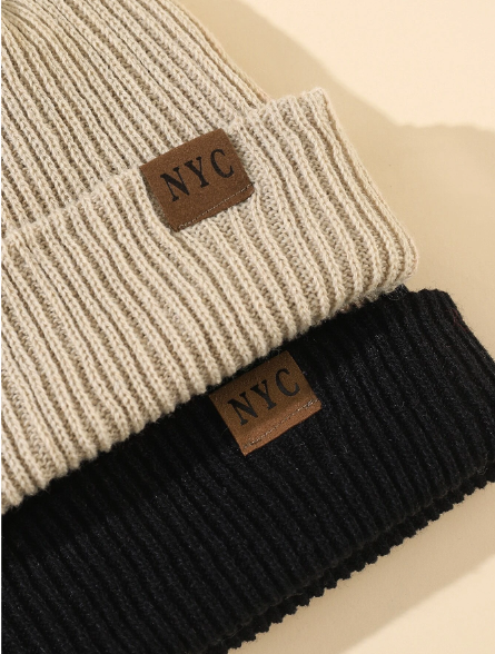 ❶❸🍁 Beanie casual con parche de letra y etiqueta, 1 piezas