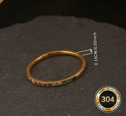 T❹❻🌹1 pieza de anillo de acero inoxidable 304 con capa dorada de 18K