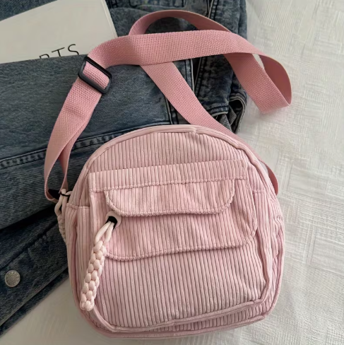 T❺❺🍄Bolso Mini Retro de Pana con Correa Ajustable y Cierre de Cremallera