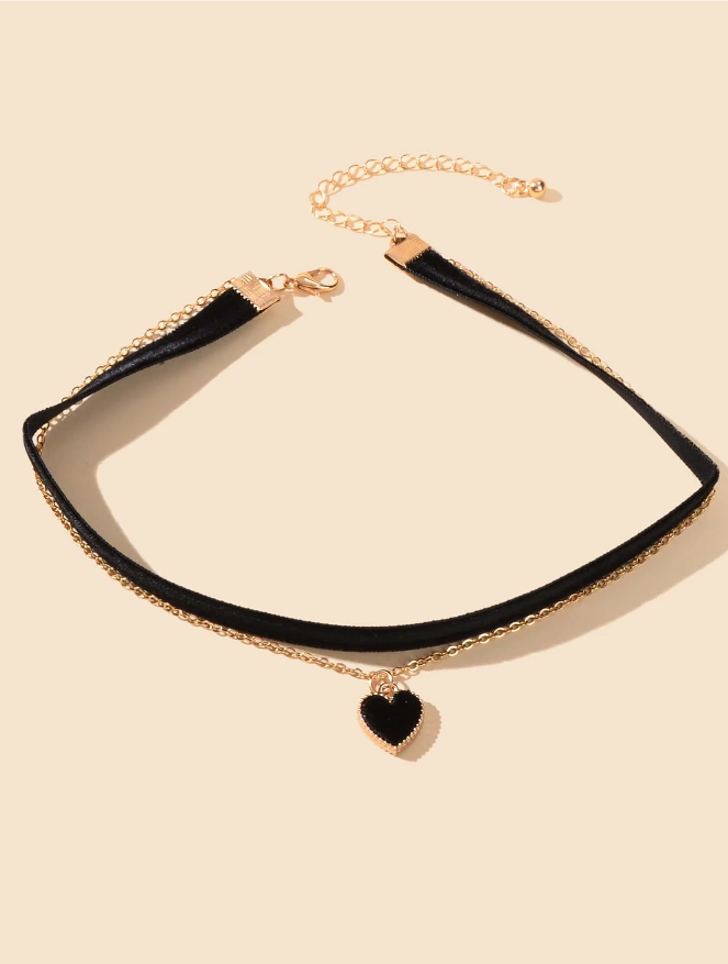 🌸🍒1 pieza Collar terciopelo negro goteo de aceite Love de doble capa cuello