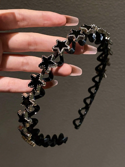 ❾☘️1 pieza Banda de pelo negro con estrella de cinco puntas para el manejo de flequillo. Tiara linda para mujeres