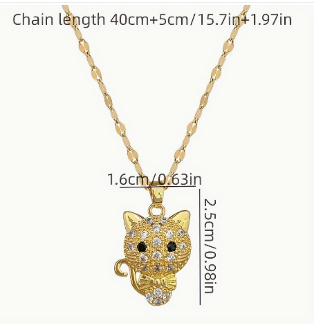 T❹❹🍂Collar con Colgante de Gato Lindo y Cristales Brillantes