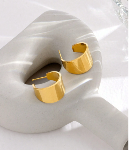 ❹❽🌻1 par de aretes de acero inoxidable en forma de C brillante minimalista