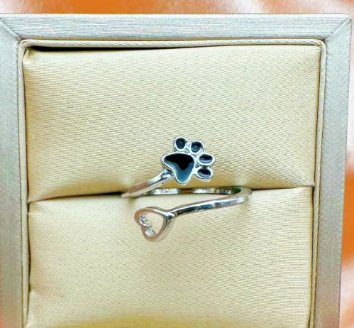 T❹❹🍂Anillo ajustable con huella de pata y corazón para mujer