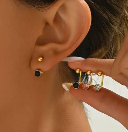 T❺❶🌻1 Par de Clásicos Pendientes de Botón de Acero Inoxidable Chapado en Oro de 18K