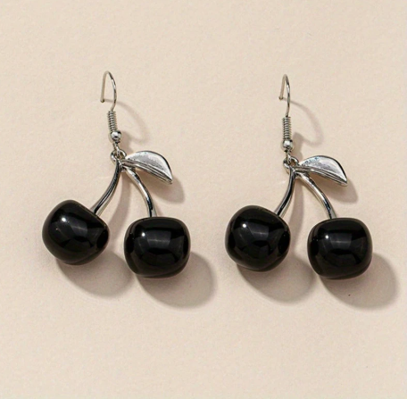 T❹❺🦋1 Par de Pendientes Bohemios de Cereza Negra para Mujer
