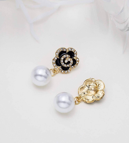 ❹❺🦋1 par de aretes colgantes de flor y rhinestone
