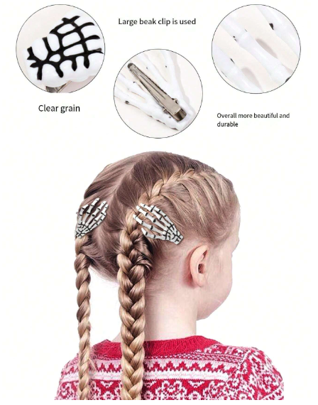 ❶❹⭐2 piezas Clips para el cabello con diseño de mano esqueleto para Halloween