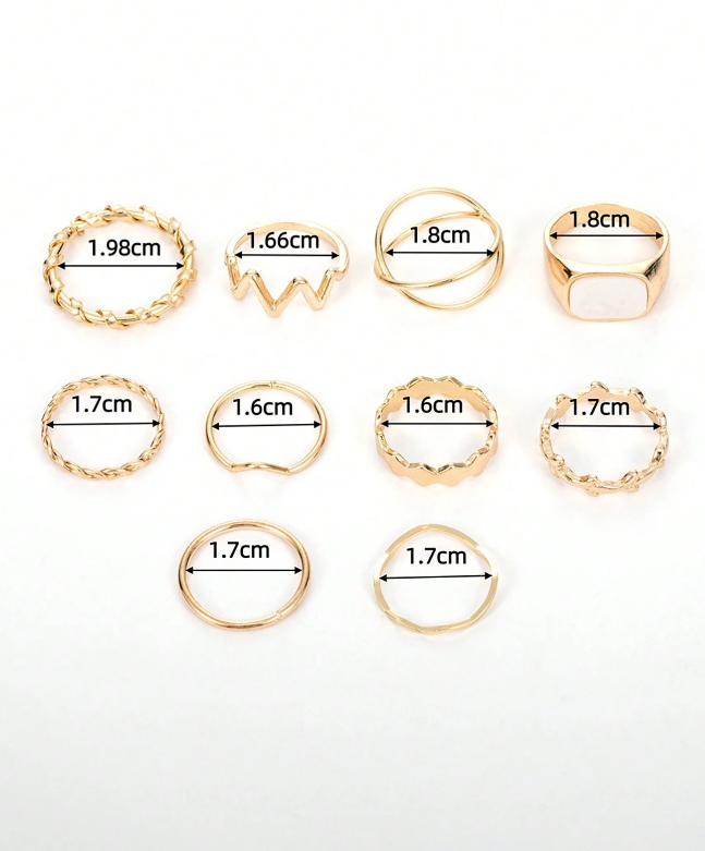 💚Juego De Anillos Torcidos Cruzados Y Irregulares Para Mujeres, Simple Y De Moda, 10 Piezas / Set