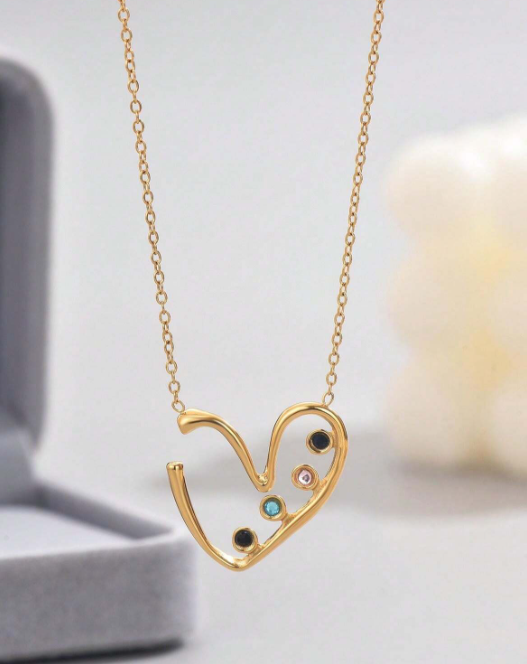 ❶❷🩷1 pieza Colgante en forma de corazón hueco con baño de oro de 18 K y rhinestones