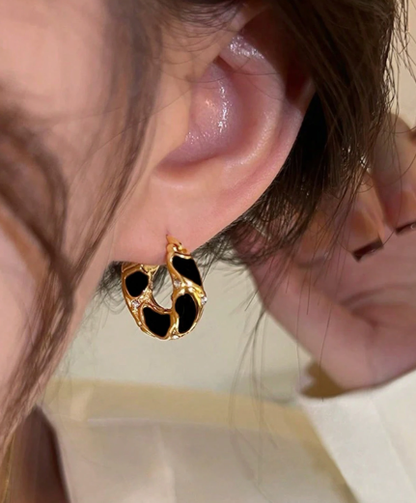 ❸❹🌻 1 par de pendientes aro elegantes y retro de alta gama con diseño de gota de esmalte y rhinestones, ideales para el uso diario, fiestas y celebraciones