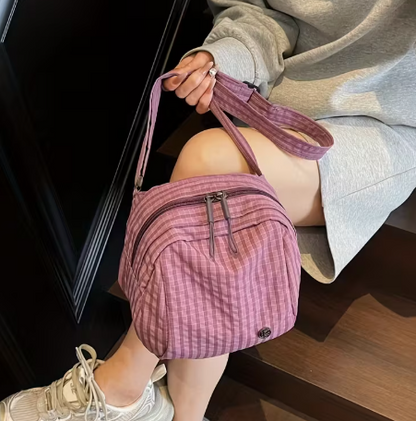 T❺❺🍂Bolso cruzado de nylon negro elegante para mujer con diseño de bloques de colores dobles