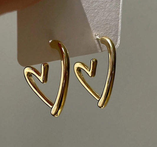 ❶❷💛1 Par de aretes de botón con corazón hueco