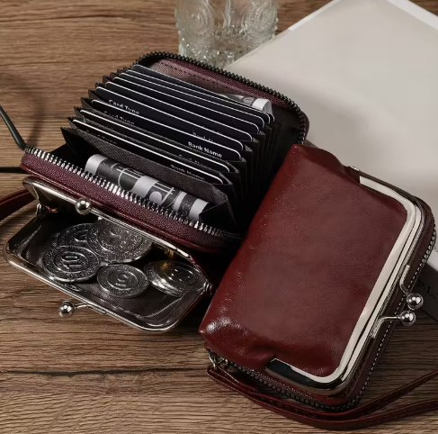 T❺❺🍂Clutch para Mujer, Bolso Corto de Cuero Sintético con Cremallera y Correa