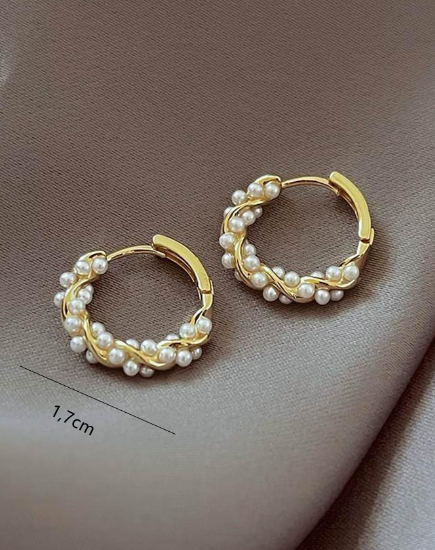 🍄 ❶❺Aretes De Aro Con Decoración De Perlas Falsas