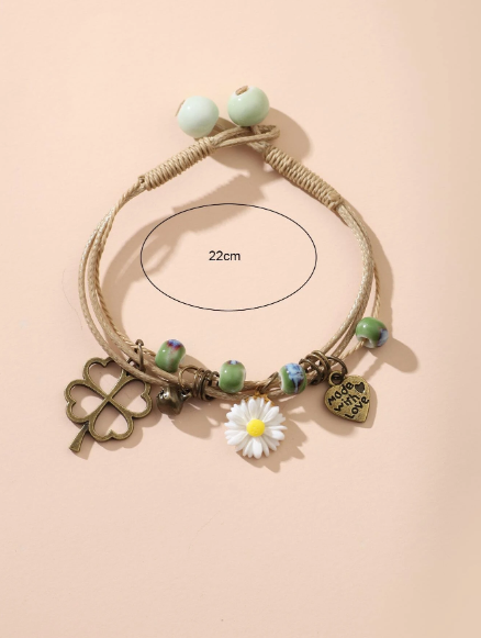 ❶❶🍎❽❣️Pulsera con corazón & con accesorio de flor