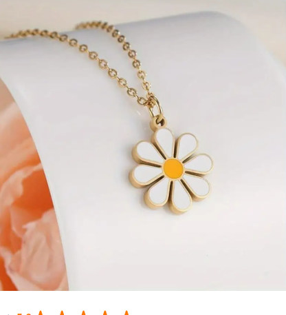 T❹❻🌹Collar con colgante de daisy de acero inoxidable elegante